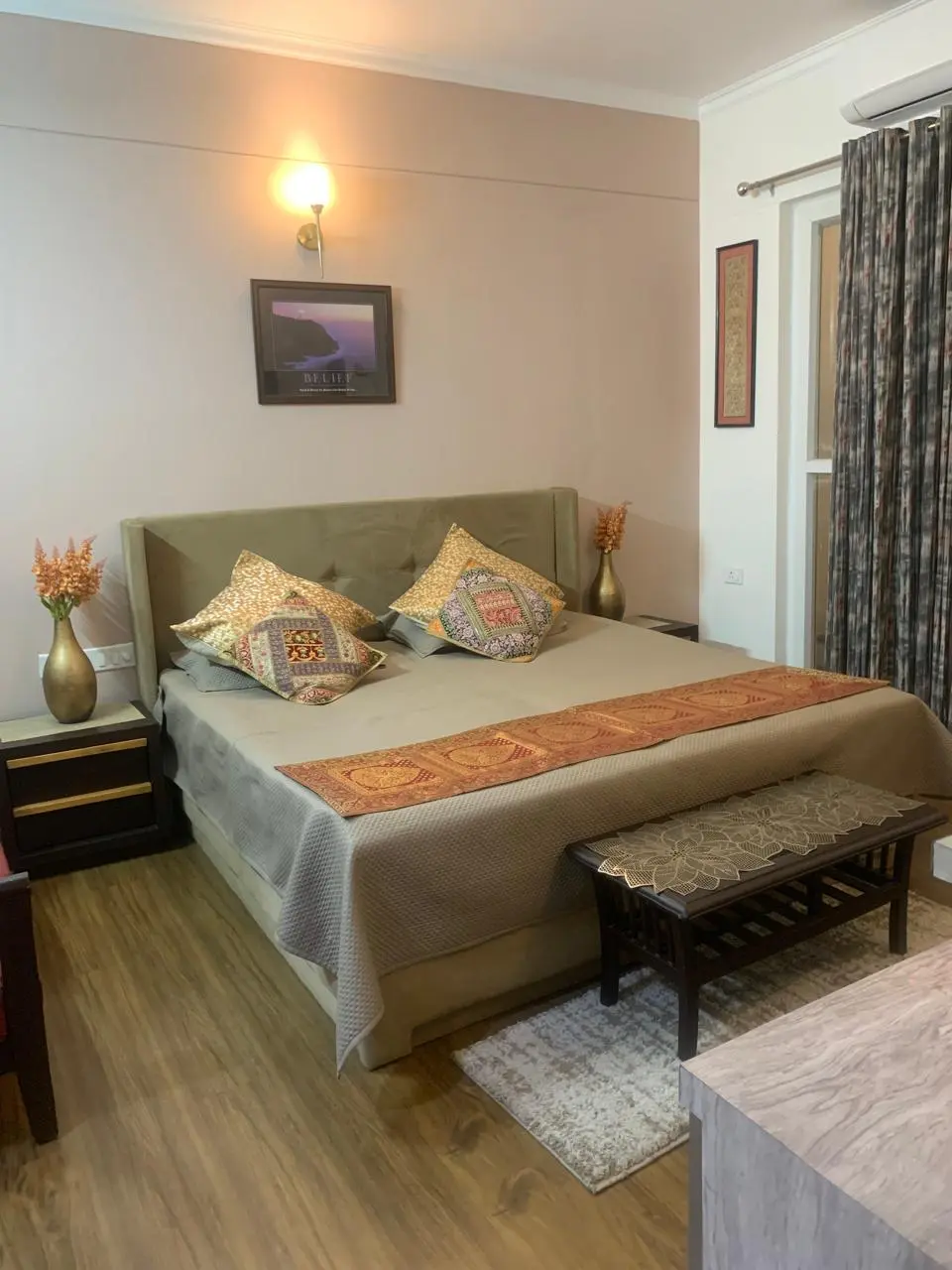 Furnished bedroom at Noida Homestay